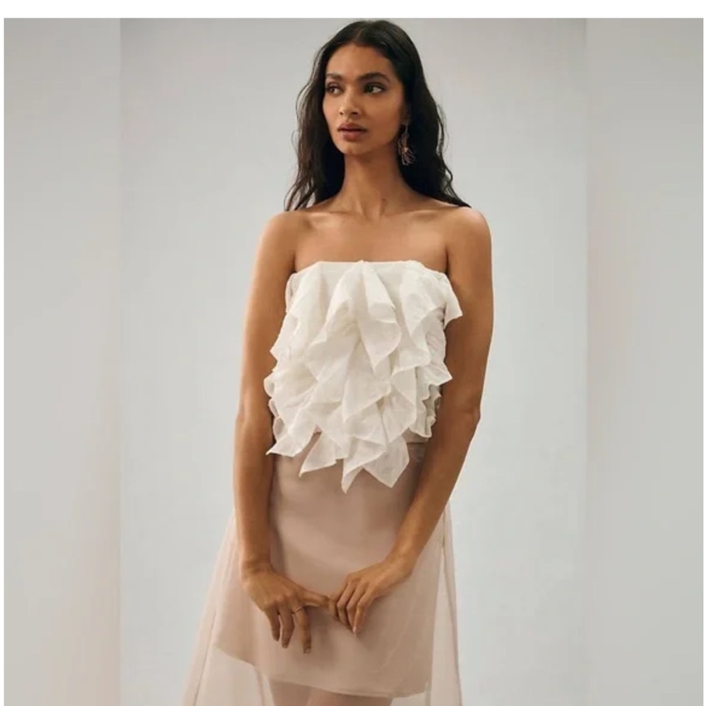Anthropologie Ivory White Ruffle Tube Top